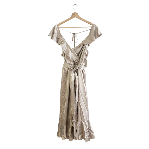Show Me Your Mumu Samantha Ruffle Wrap Dress Show Me The Ring Luxe Satin M NWT - Picture 6 of 10